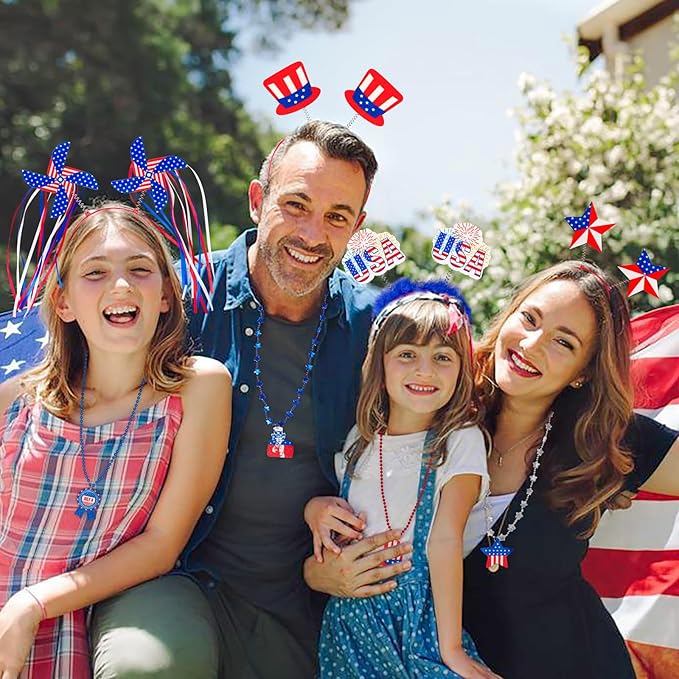 Moon Boat 12PCS 4th of July Headbands, Fourth of July Party Decorations Accessories, Patriotic Red White Blue USA Outfit Favors for Independence/Memorial Day