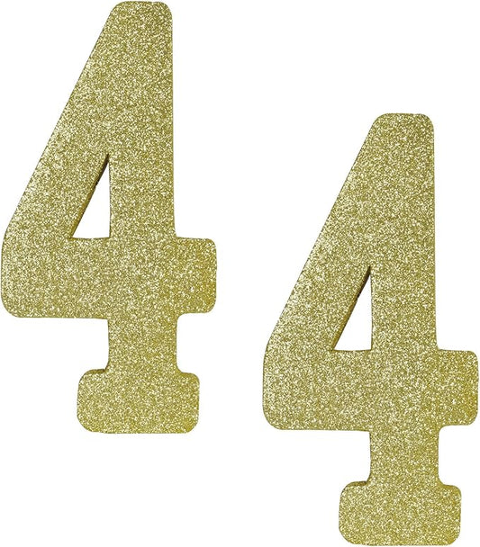 Beistle 2 Piece 8" x 4" x 1" Foam Glittered Number 4 Centerpieces, Gold Tabletop Décor, Birthday Decorations, Anniversary Milestone Party Supplies