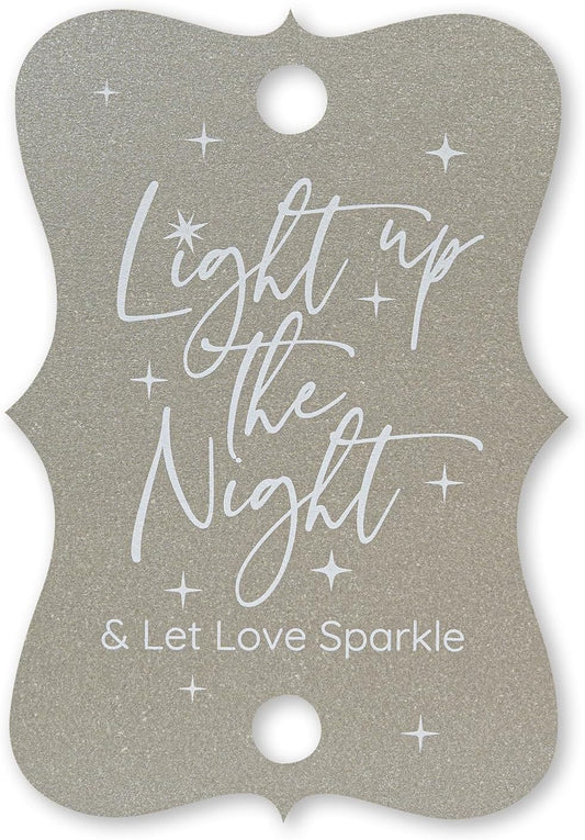 Summer-Ray 50pcs Light up The Night & Let Love Sparkle Wedding Sparkler Tags (Shimmered Silver)