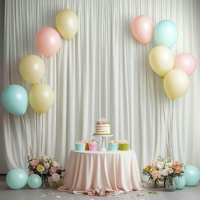 8 Panels 5x12ft Backdrop Curtains for Parties, Wrinkle Free 8 Panels 12 ft Long Polyester Ivory Photo Backdrop Drapes Back Drop Cloth for Wedding Birthday Photography Background Party