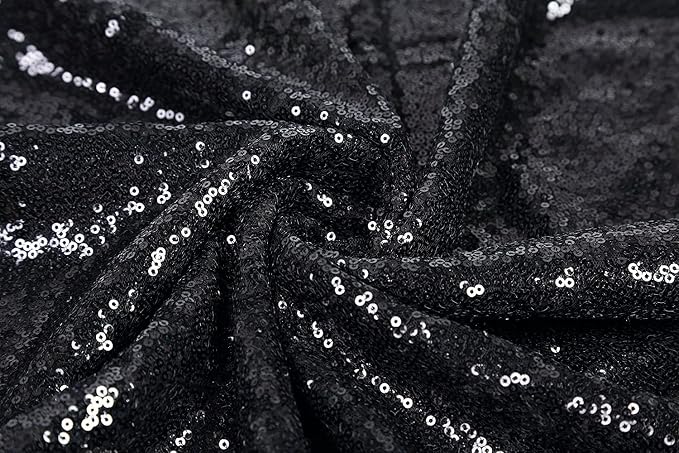 2 Pack Black Sequin Table Runner 12x72 Inch, High Density Sparkly Glitter Table Runners for Wedding Reception, Birthday Party, Banquet, Baby Shower,Halloween, Black Metallic Shimmering Decor