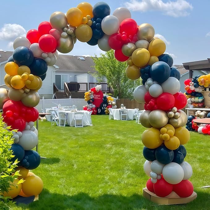 Graduation Balloon Arch Kit, 120pcs Red Retro Navy Blue Yellow White Sand Metallic Gold Baseball Balloon Arch Garland for 2025 Graduation Birthday Boys Sports Football Baby Shower Party Decorations