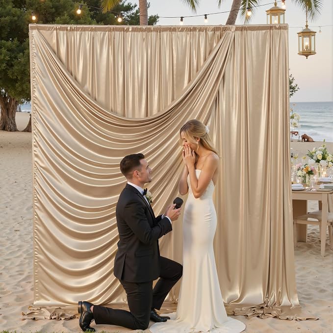 gogoparti 10x12FT Champagne Sequin Backdrop Curtain-2 Panels of 5x12FT Wrinkle-Free Glitter Drapes for Photography, Birthdays, Weddings & Graduations