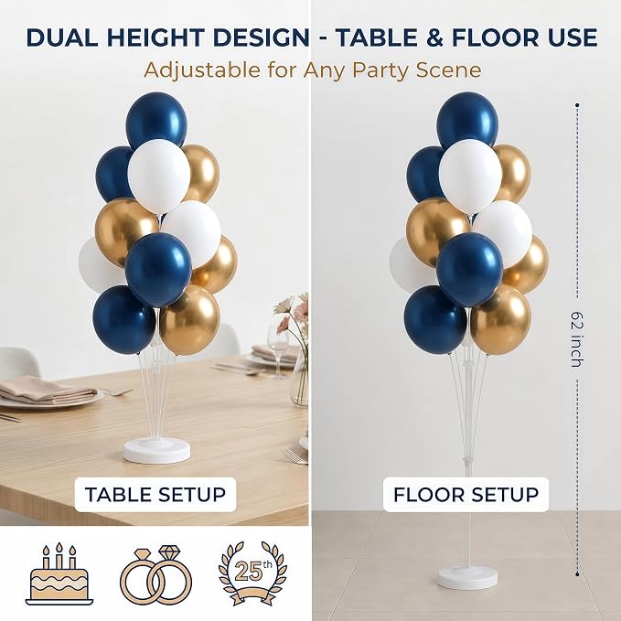 Balloon Column Kit for Floor- Set of 2,Balloon Columns with Stand, Base and Pole,Balloon Tower Backdrop Decoration for Wedding, Baby Shower, Birthday Party, or Bachelorette Parties (BLUE GOLD)