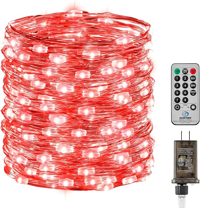 Minetom Fairy Lights with Remote, 66 Feet 200 Led Firefly String Lights Plug in for Bedroom Home Wall Ceiling Christmas Tree Wreath Craft Wedding Party Indoor Outdoor Decoration,Red
