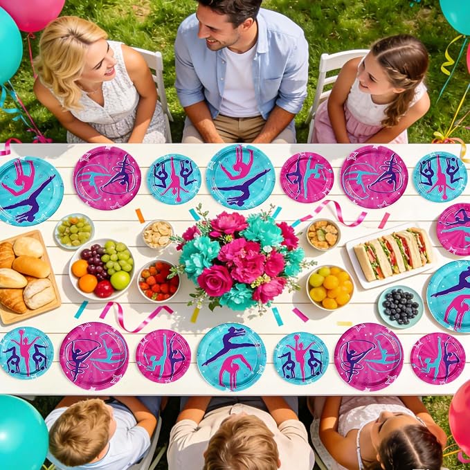 200Pcs Gymnastics Birthday Party Supplies Gymnastics Plates and Napkins Disposable Dance Gymnasts Themed Tableware Set for Little Dance Gymnasts Girls Birthday Party Decorations Serves 50