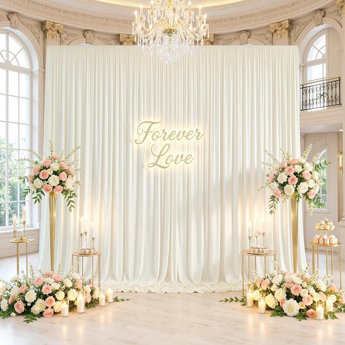 30ftx12ft Wrinkle Free Ivory Backdrop Curtain, 6 Panels 12FT Height Ivory Wedding Backdrop Drapes, Silky Polyester Back Drop Cloth for Birthday Photography Background Party Backdrop Draping