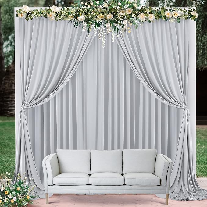 40ft×10ft Sliver Grey Wrinkle Free Backdrop Curtains for Parties, 8 Panels 5×10ft Thick&Silky Polyester Sliver Photo Backdrop Drapes Curtains for Birthday Party Baby Shower Wedding Photography