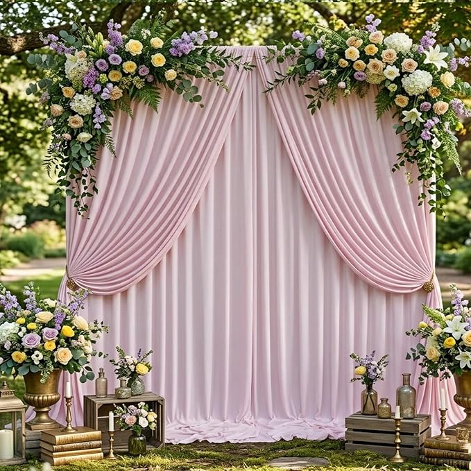 10ftx10ft Wrinkle Free Light Pink Backdrop Curtains for Parties, Silky Polyester Photo Backdrop Drapes 2 Panels 5x10ft Back Drop Cloth for Wedding Birthday Baby Shower Photography Background