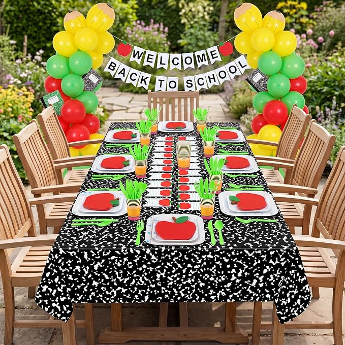 Vesici 452 Pcs Back to School Party Decorations Notebook Notebook Paper Plates Apple Napkins Pencil Cups Disposable Tablecloth Tableware Set for First Day of School Classroom Party Supplies, Serve 50