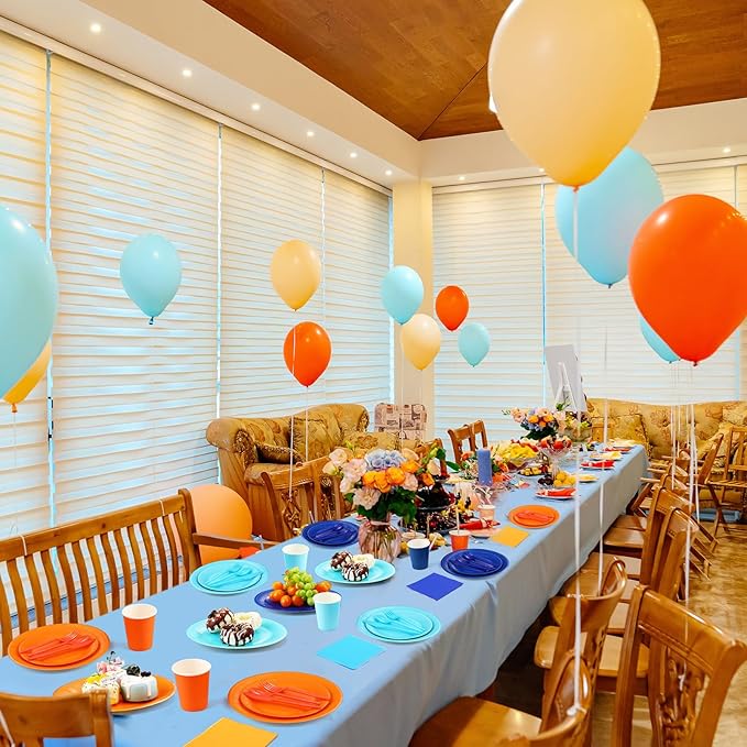Ziliny 420 Pcs Paper Plates and Napkins 9 oz Paper Cups Forks Knives Spoons Disposable Tableware for Dog Theme Birthday Party Supplies, Serves 60(Sky Blue, Orange, Dark Blue)
