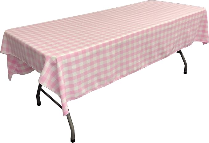 LA Linen TCcheck60x108-PinkK37 Polyester Gingham Checkered Rectangular Tablecloth, White & Pink - 60 x 108 in.