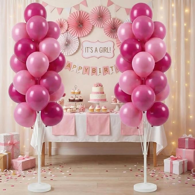 Balloon Column Kit Set of 2,5FT Balloon Tower Stand with Water Fillable Base&Pole,Pink Pillar Backdrop Decoration for Birthday,Baby Shower,Wedding,Bachelorette Party