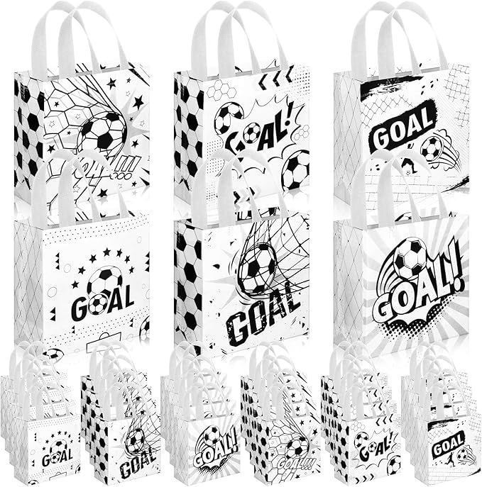 Sweetude 40 Pcs Soccer Gift Party Favor Bags with Handle, Non Woven Goodie Bags Birthday Favor for Birthday Baby Shower Packaging Supplies