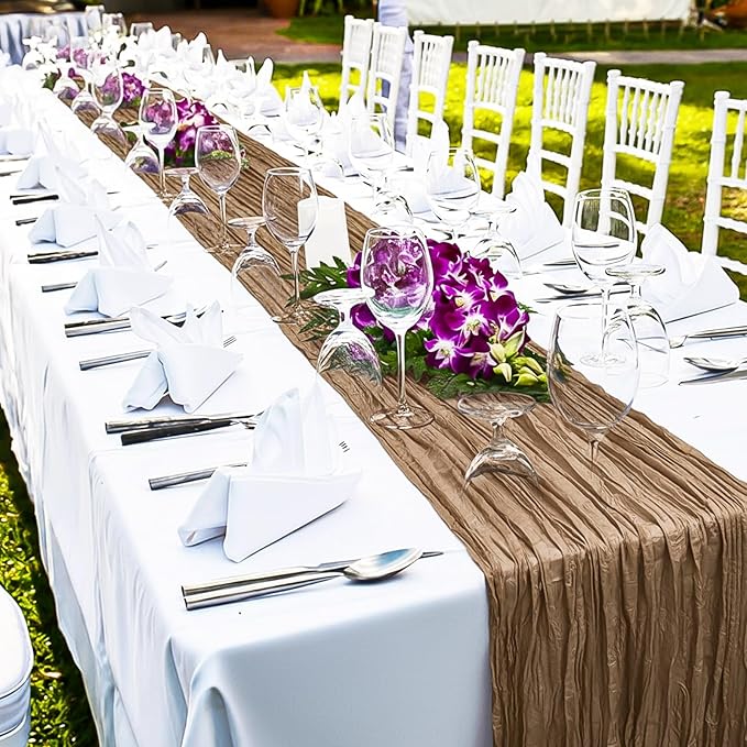 LemonRoad 4 Pcs 20ft Cheesecloth Table Runners Extra Long Boho Rustic Gauze Fabric Cheese Cloth Runner for Wedding Decorations Baby Shower Party Supplies Boho Table Bridal Shower Decor (Nude)