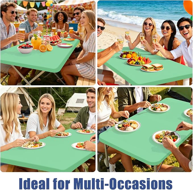 Moosfor Spandex 8 Foot Rectangle Table Cloth 6 Pack, Elastic Fitted Tablecloths for Picnic, Stretch Washable Patio Table Cover for Outdoor, Camping, Banquet and Parties (Bright Green, 30"x96")