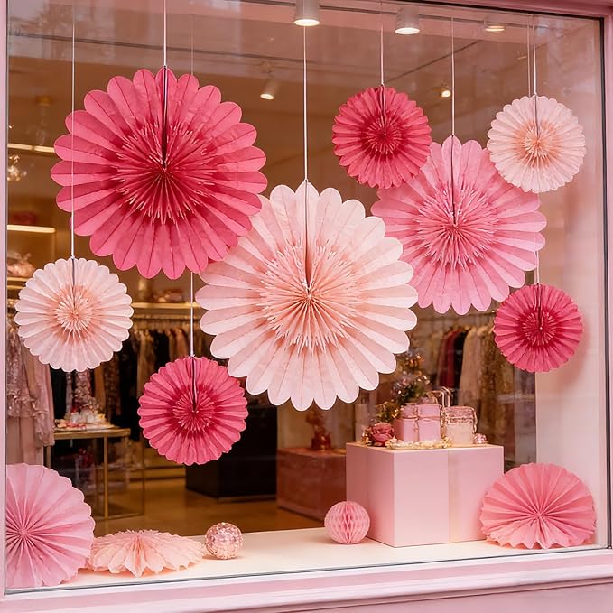 Paper Jazz Hot Pink Paper Flower Birthday Decoration, Large Paper Fans Party Decoration,Giant Decorations Valentines Day Decorations for Birthday Baby Shower Graduation Galentine's Day.