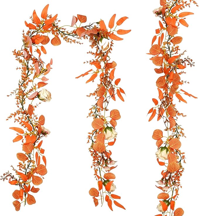 CQURE 2Pack Eucalyptus Garland,Artificial Eucalyptus Leaves Flowers Table Greenery Garland Wreath Vines for Wedding Party Fireplace Bedroom Room Decor