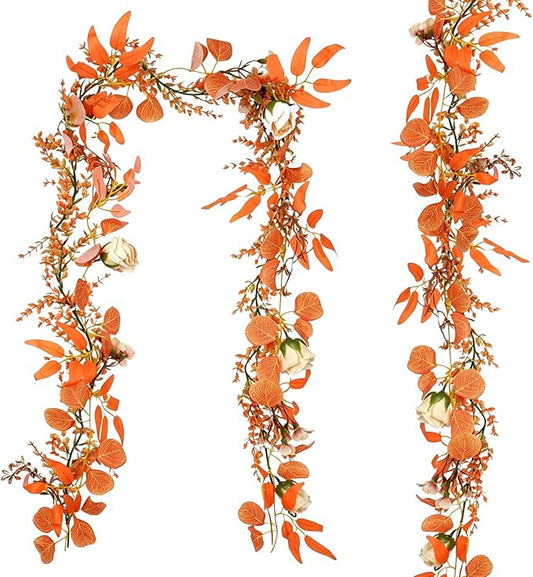 CQURE 2Pack Eucalyptus Garland,Artificial Eucalyptus Leaves Flowers Table Greenery Garland Wreath Vines for Wedding Party Fireplace Bedroom Room Decor
