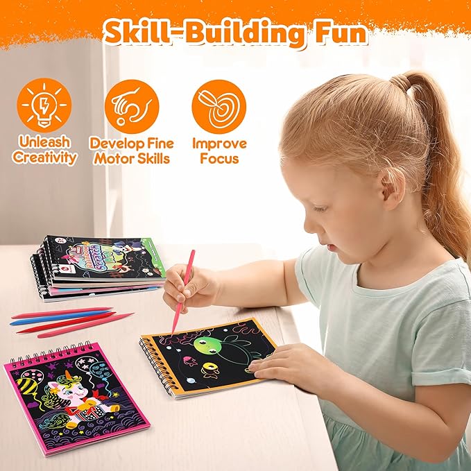 Mocoosy 24 Pack Scratch Art Party Favors for Kids Ages 4-8-12, Birthday Goodie Bag Stuffers, Rainbow Scratch Notebook Bulk, Coloring Books Art Craft Supplies Toddler Boy Girl Gifts Classroom Prizes