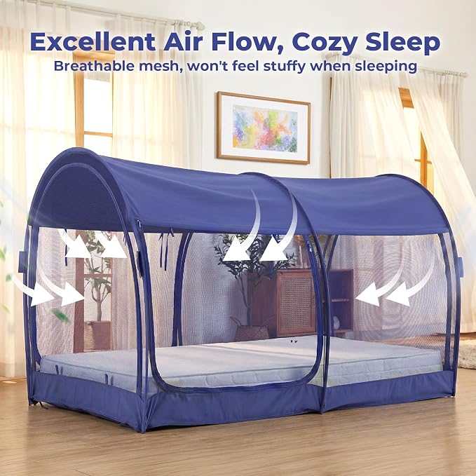 LEEDOR® Bed Tent Dream Tent Bed Canopy Shelter Cabin Sleeping Tent Indoor Pop Up Privacy Warm Breathable Mosquito Mesh Twin/Full/Queen for Kids and Adult (Mattress Not Included)