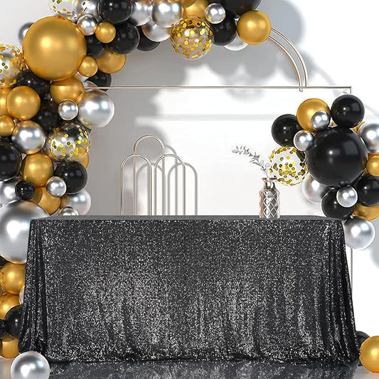 Juya Delight 50" x 80" Black Sequin Tablecloth Rectangle Black Tablecloth for Wedding Birthday Party Festival Ceremony Cake Dessert Table Cover