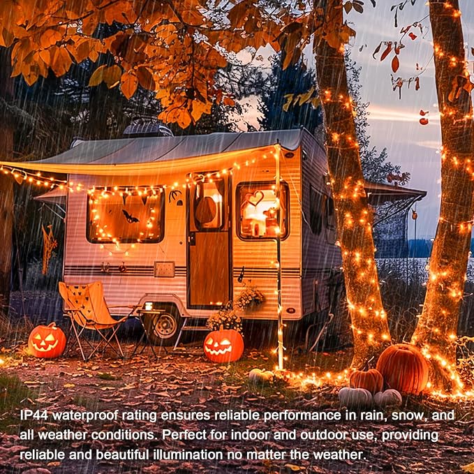 JMEXSUSS 300 LED Orange Lights for Halloween Indoor Outdoor Decor, 99FT Orange Christmas Lights Clear Wire Plug in for Fall Party RV Patio Yard Halloween Tree Decorations