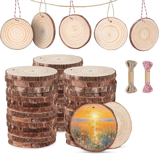 Wood Slices for Centerpieces,Lemonfilter 45 Pcs 2-3 inches Nature Unfinished Round Wood Chips for Crafts, Wooden Circles for Arts Crafts Vintage Wedding Ornaments DIY Painting Crafts Table Decor