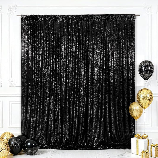 Eternal Beauty Black Sequin Backdrop, 5x7 Ft Glitter Background Curtains for Shimmer Photography Party Wedding Birthday Back Drop Decor