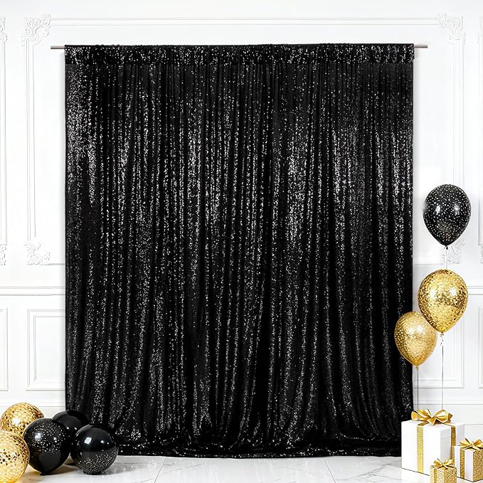 Eternal Beauty Black Sequin Backdrop, 6x6 Ft Glitter Background Curtains for Shimmer Photography Party Wedding Birthday Back Drop Decor
