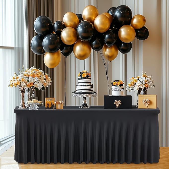6 Pack Black Fitted Spandex Table Cloth Rectangle 8ft, Wrinkle Free High-Stretch Skirted Tablecloths for 8 Foot Rectangle Tables, Decor Parties Weddings Birthday Banquet Spandex Table Cloths Cover