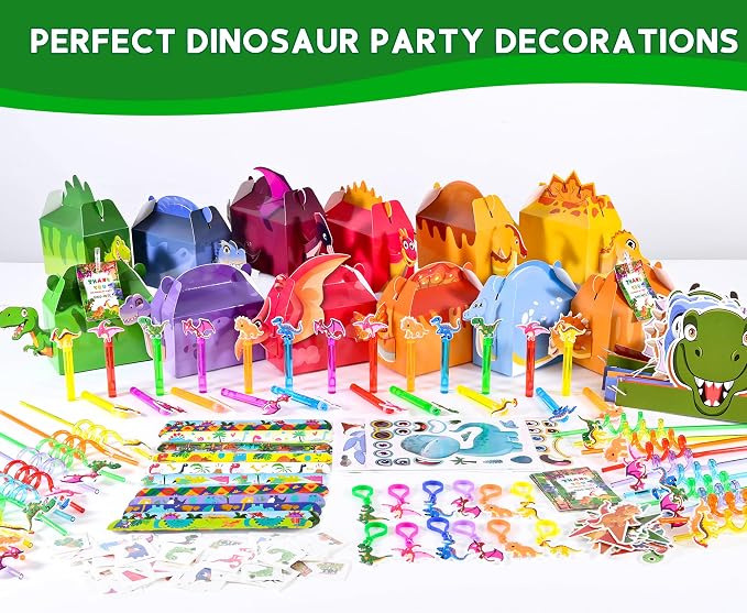 PLOUGVI 320PCS Dinosaur Birthday Party Decorations Favors Supplies, Dino Goodie Bags Fillers Stuffers for Kids Birthday Gifts