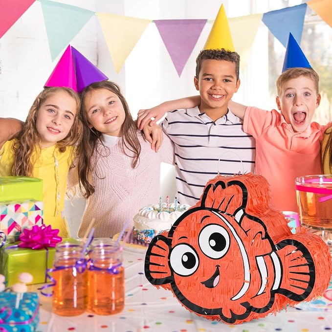 Nemo Pinatas Bundle with a Blindfold and a Bat(16.5 x 12.6 x 4 Inches), Perfect for kid's Birthday Parties, Mexican Theme Parties, Decorations