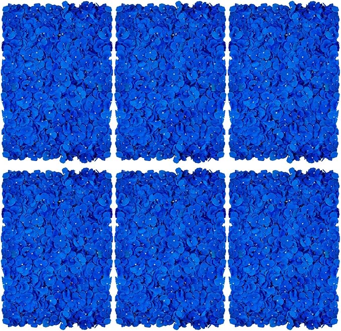 BLOSMON Flower Wall Panel Backdrop Decor Royal Blue Artificial Floral Backdrop for Wedding Party Baby Bridal Shower, 6 Pcs Hanging Fake Hydrangea Wall Decoration Silk Faux Hydrangea Flower Backdrop