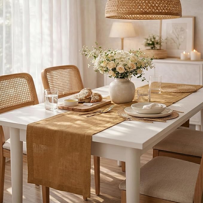 Solino Home Linen Table Runner 48 Inches - 100% Pure Linen Tobacco Brown Table Runner 14 x 48 Inch Ideal for Dresser and Coffee Tables, Mothers Day - Diana Medium Weight