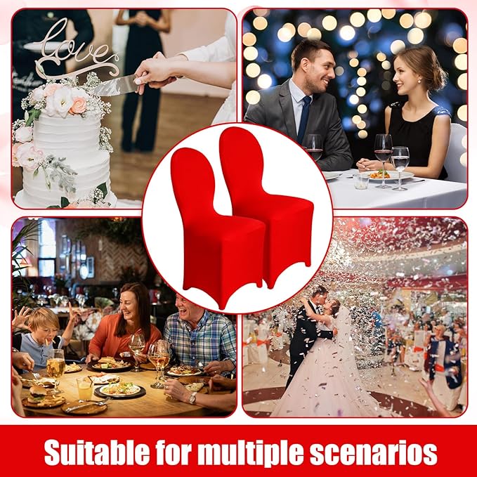Moukeren 30 Pcs Wedding Chair Covers Spandex Folding Chair Covers Stretch Universal Polyester Fitted Seat Slipcovers for Wedding, Banquet, Celebration, Holidays, Dining Room, Living Room (Red)