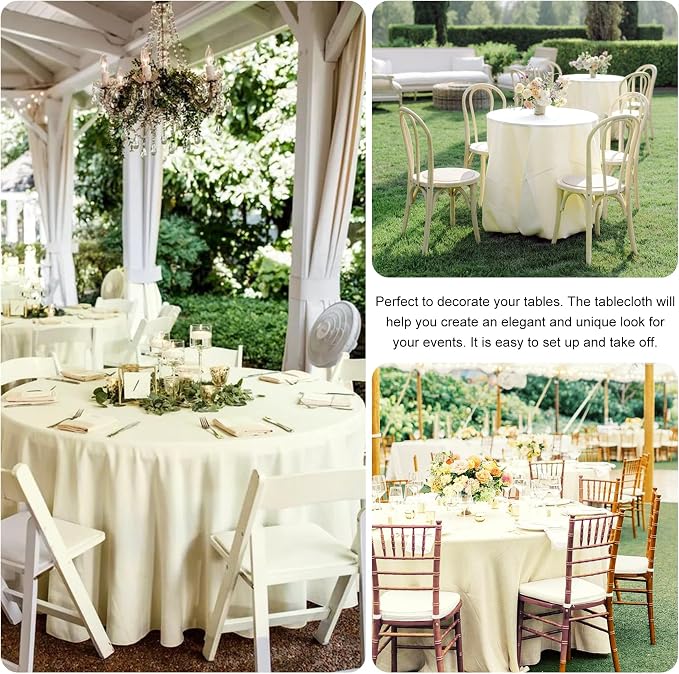 4 Pack 108 Inch Round Tablecloth Polyester Washable Table Covers for Wedding Dining Table Buffet Parties Banquet Decor（Beige）