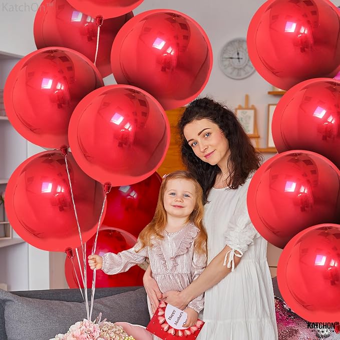 KatchOn, Huge Red Metallic Balloons - 22 Inch, Pack of 12 | Round 4D Mylar Balloon for Casino Theme Party, Red Party Decoration | Patriotic Party Decorations, Birthday, Anniversary, Graduation Decor
