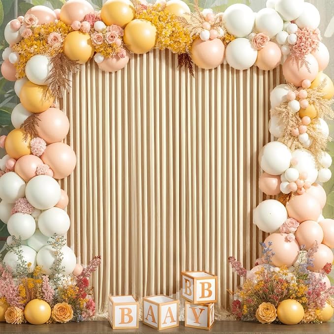 50ft x 10ft Wrinkle Free Beige Backdrop Curtains for Parties Weddings, 10 Panels 5×10ft Soft Silk Polyester Photo Backdrop Drapes for Birthday Baby Shower Baptism Photo Photography Background Cloth