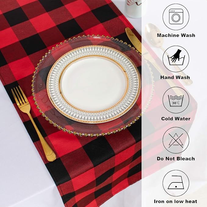 ShinyBeauty Red Black Table Runner 13X108-Inch Checked Runner for Table Christmas Decor Cotton Fabric Linen for Party/Dining Tables Farmhouse Buffalo Plaid Table Cover