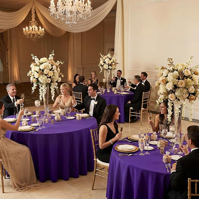 8 Pack Purple Round Tablecloth 120 Inch Round Table Cloth, Wrinkle Resistant and Washable Tablecloth Polyester Fabric Table Cloth Round Cover for Dining Wedding Banquet Party