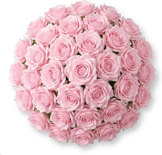 50 Pcs Artificial Roses Pink Silk Roses with Stem Fake Flowers for Wedding Centerpiece Bouquet Home Decor Realistic Silk Flowers That Look Real for Wedding Flowers and DIY Crafts Party Decorations