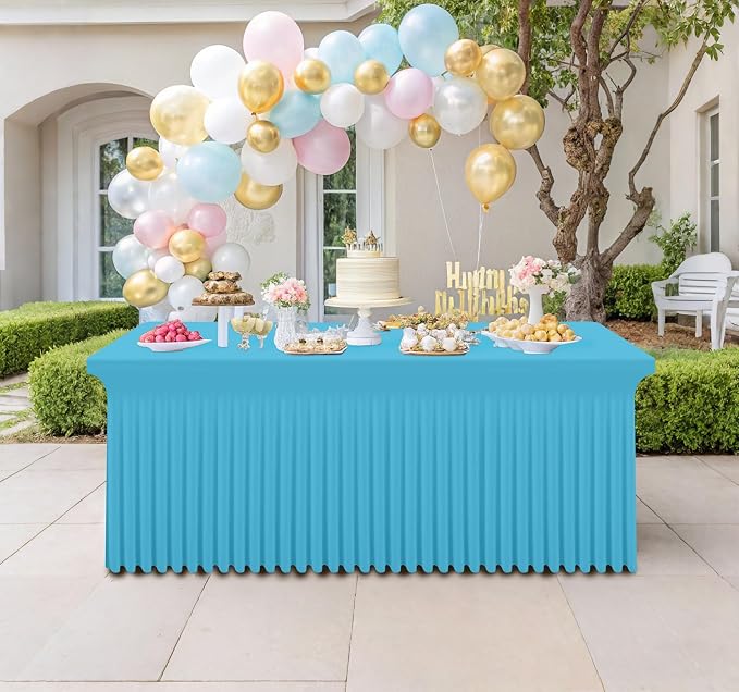 Smiry Spandex Tablecloth, Elastic Fitted Stretch Tablecloth for 6FT Rectangle Tables, Waterproof Washable Table Cover Skirt for Outdoor, Wedding, Banquet & Parties (Blue Mist, 72Lx30Wx30H Inch)