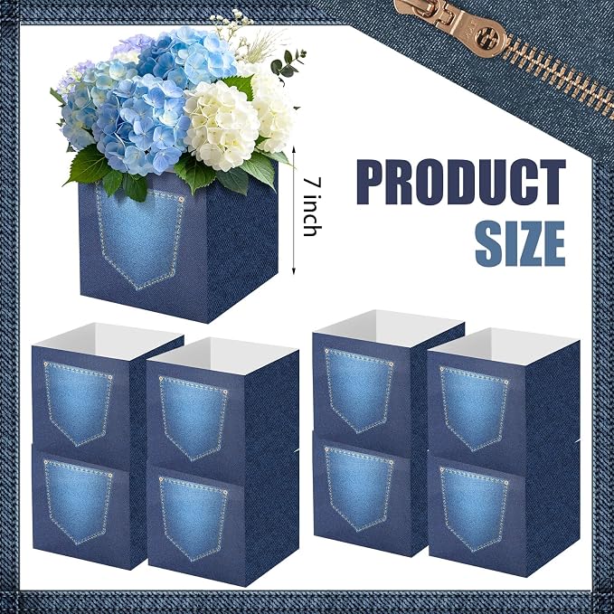 8 Pack Denim Baby Shower Centerpieces Decorations Blue Jean Party Flower Boxes Cowboy Western Baby Boy Shower Decor Gender Reveal Flower Boxes Photo Props Party Supplies