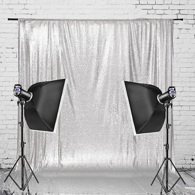 PartyDelight Silver Sequin Backdrop Curtains 6x8ft | 3mm stitched sequin curtain with 4 inch rod pocket for 6x8ft photo booth wall ceremony backdrop party wall and stage display