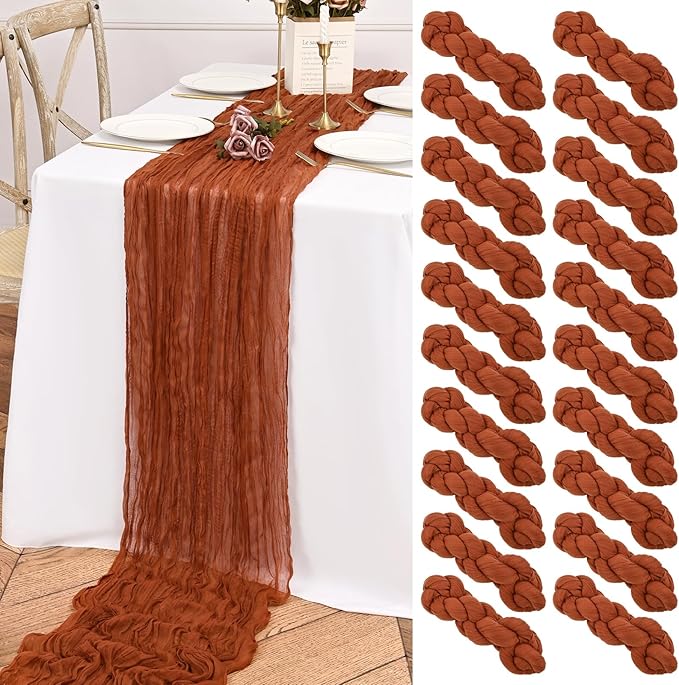 20 Pack Terracotta Table Runner 10FT Long Cheesecloth Table Runner Cheese Cloth Gauze for Wedding Party Birthday Decoration-Terracotta