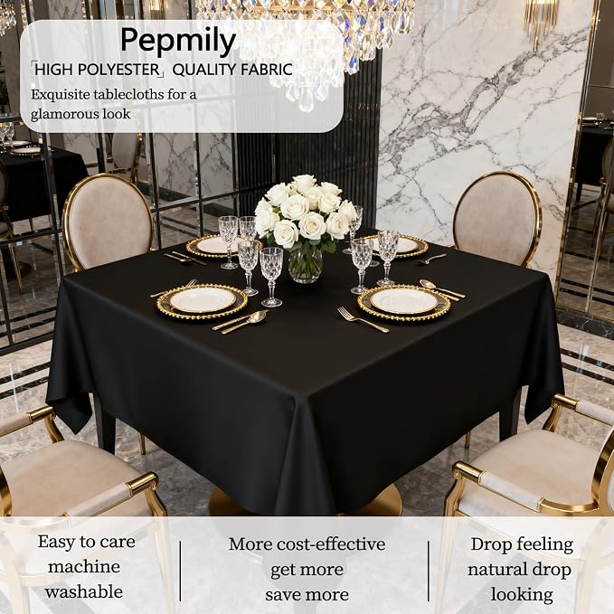 8 Pack Black Square Tablecloth 70x70 Inch Table Cloth for Square Tables, Wrinkle Resistant Washable Polyester Fabric for Dining Banquet Wedding Party