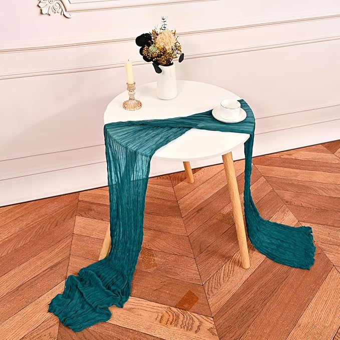 24 Pack Teal Cheesecloth Table Runner,Gauze Boho Long Cheese Cloth Table Runner 17x108 inch Rustic Table Runners for Wedding Party Bridal Shower Banquet Table Decorations
