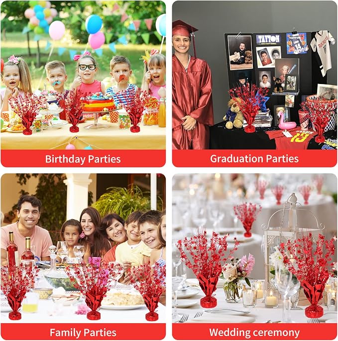 12 Pack Metallic Foil Spary Centerpieces for Tables, Red Centerpieces for Tables Decorations, Star Brust Table Centerpieces for Birthday Graduation Wedding Baby Shower Party