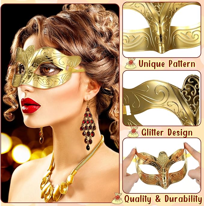VioraWhite 60 Pack Multicolored Masquerade Mask Gold Shining Plated Mardi Gras Mask for Purim Mardi Gras Wedding Party